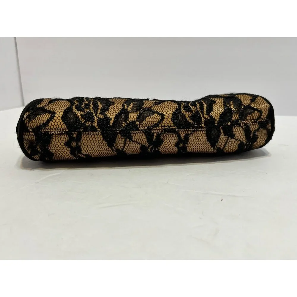 VTG Black Lace Overlay Gold Evening Clutch Handbag Elegant Metallic Kiss Clasp - Picture 15 of 16